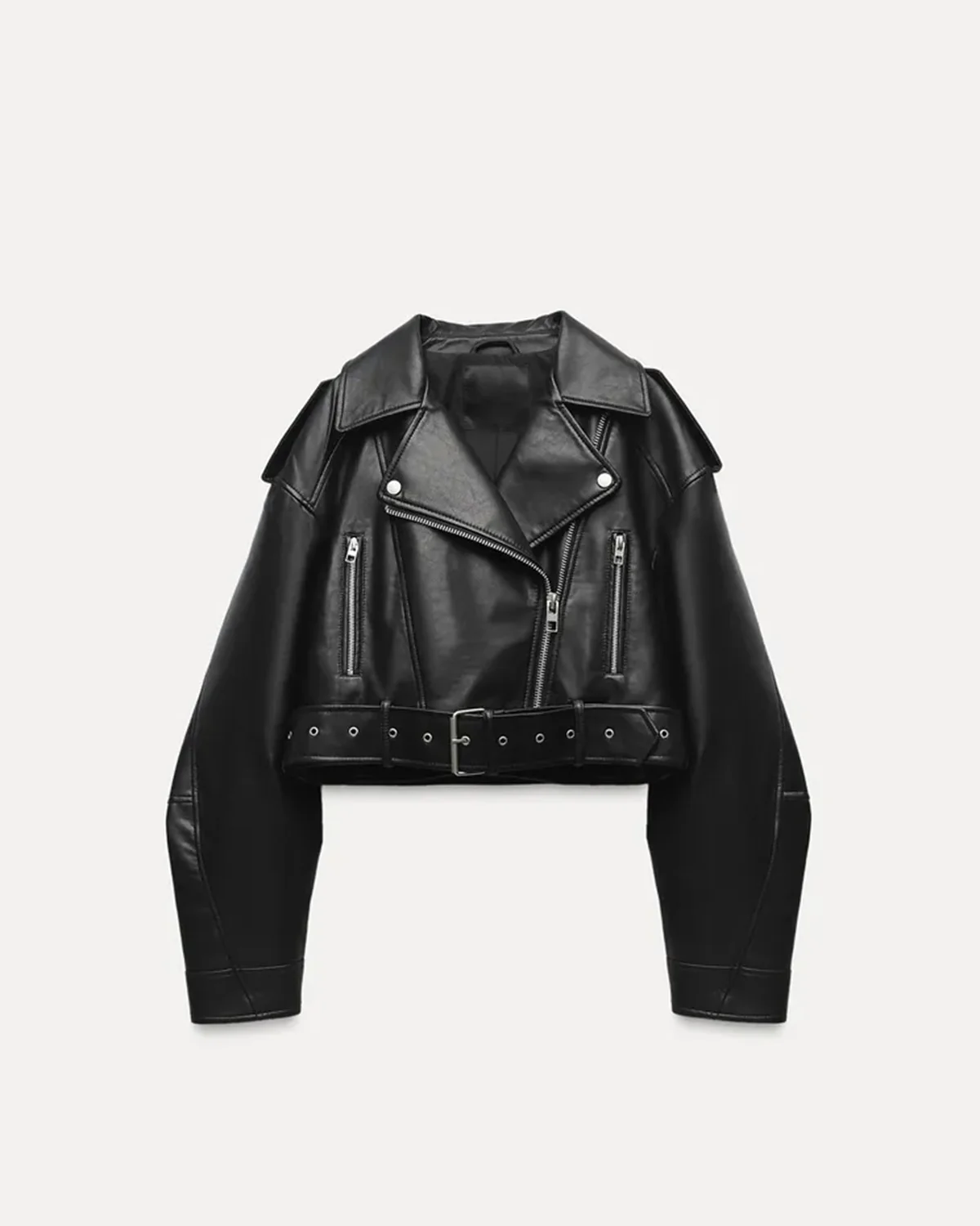 Double Breasted Biker Jacket with Belt