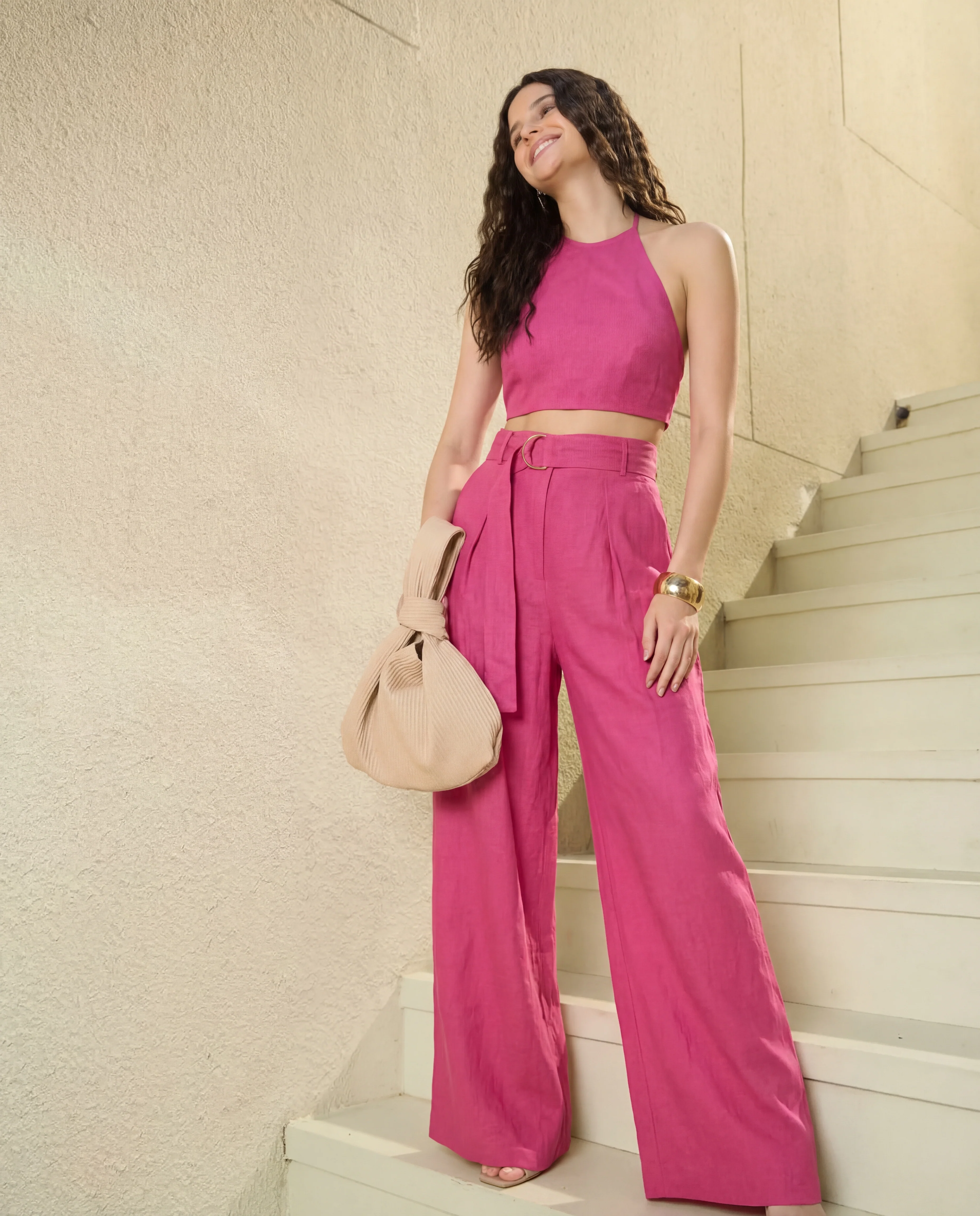 Pink Chic Tailored Belted Co-Ord Set - Image 2