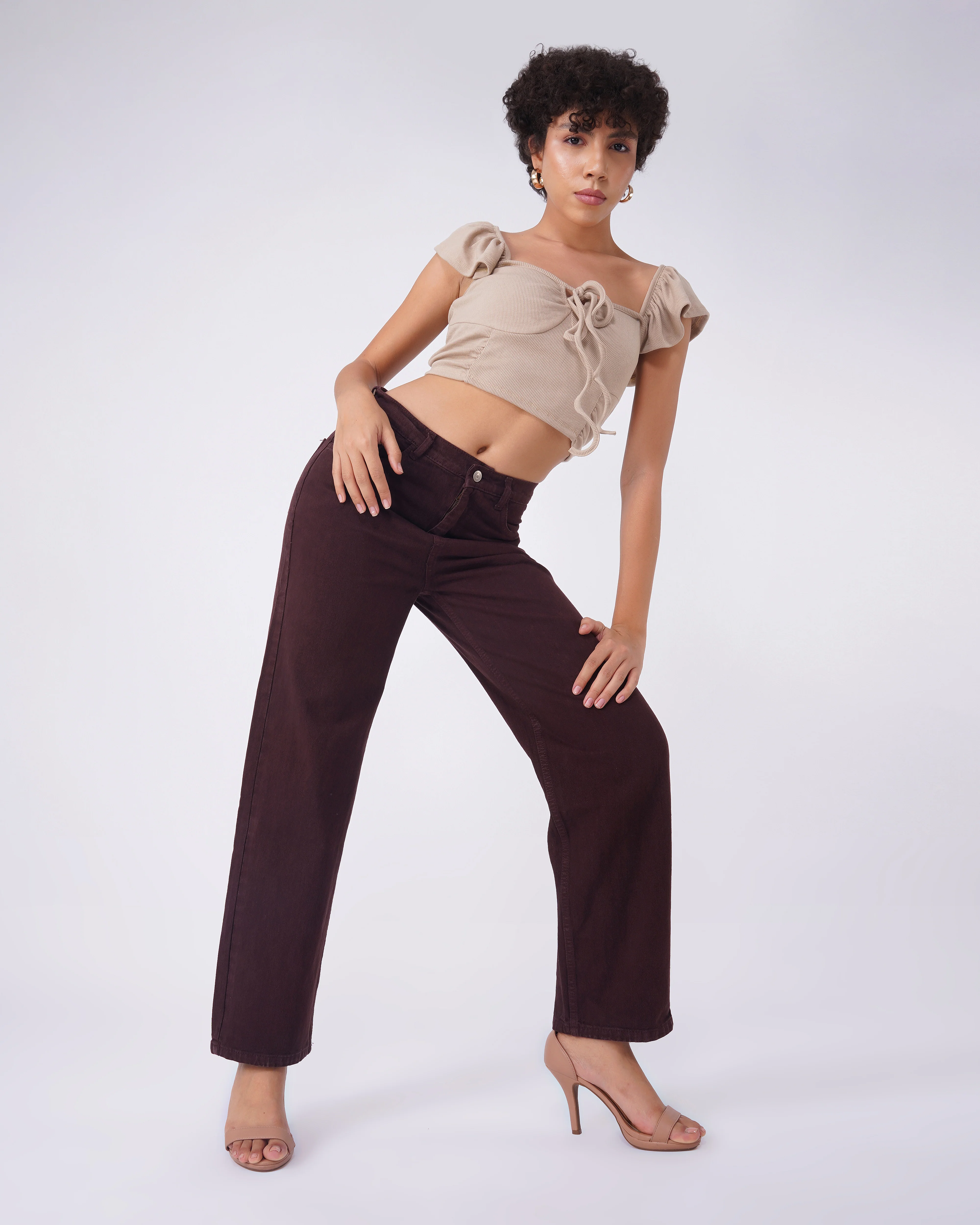Brown Solid Relaxed Fit Jeans