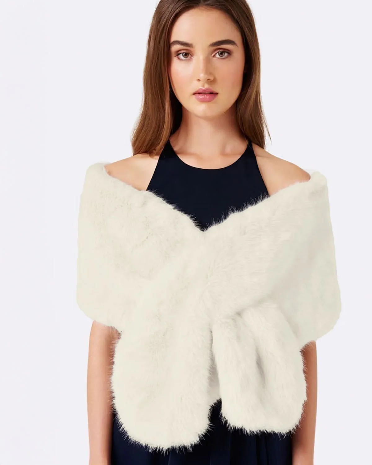 Off White Fur Wrap Scarf