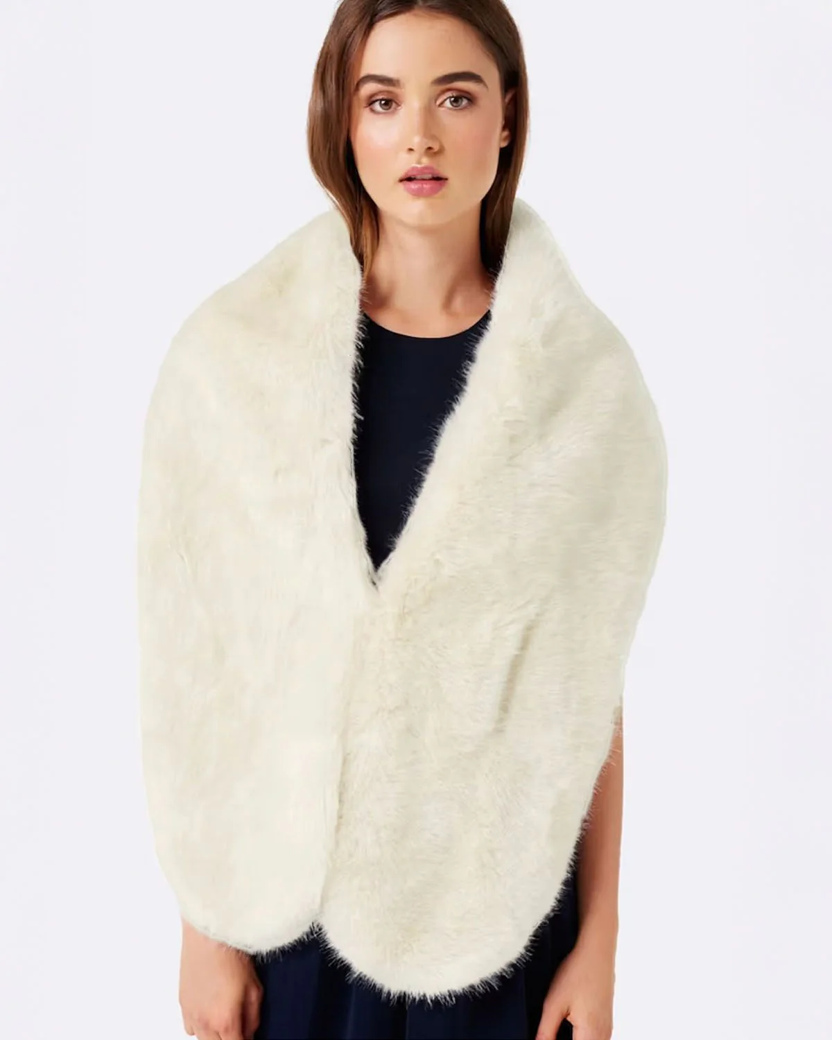 Off White Fur Wrap Scarf - Image 2